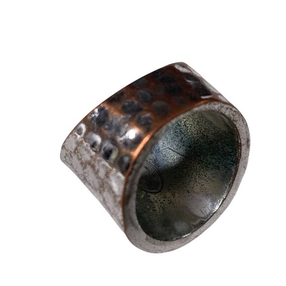 Wide Hammered Silver Tone Metal Statement Ring Size 5 u - Picture 3 of 5